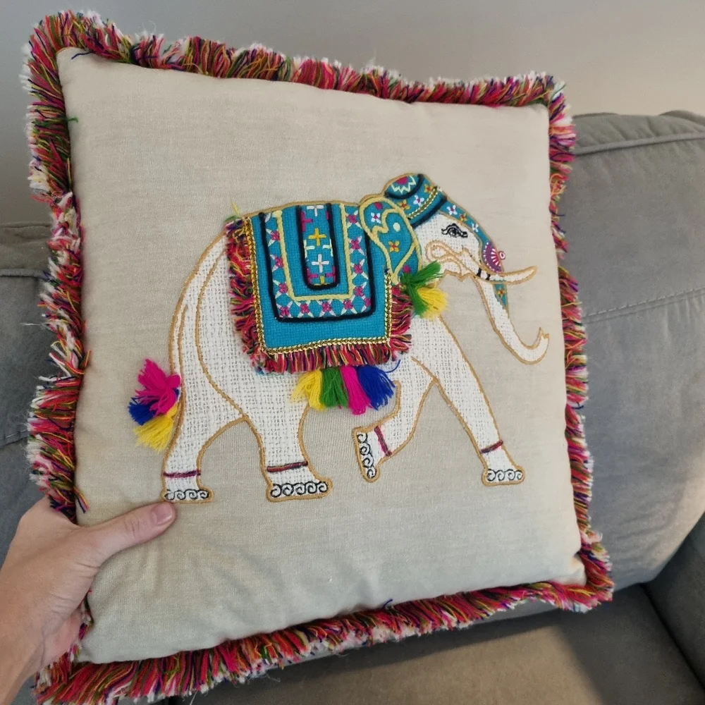 Boho Patchwork Elephant Cushion Pillow Decor Fabric Colours - Picture 2 of 6